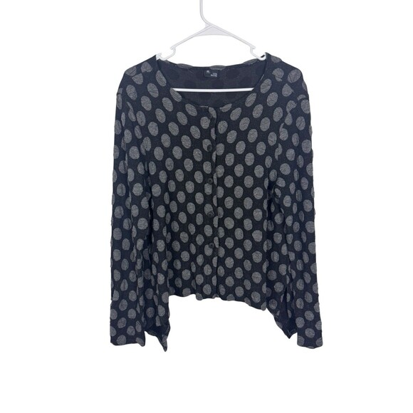 Lisa Bayne Black Polka Dot Asymmetric Hem Cardigan Sweater Size Small - Picture 1 of 7